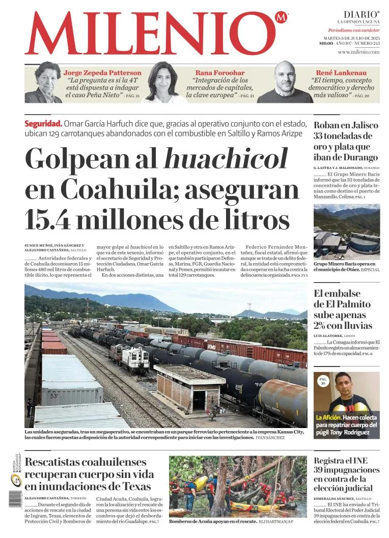 Portada de Milenio Laguna del martes, 8 de julio de 2025