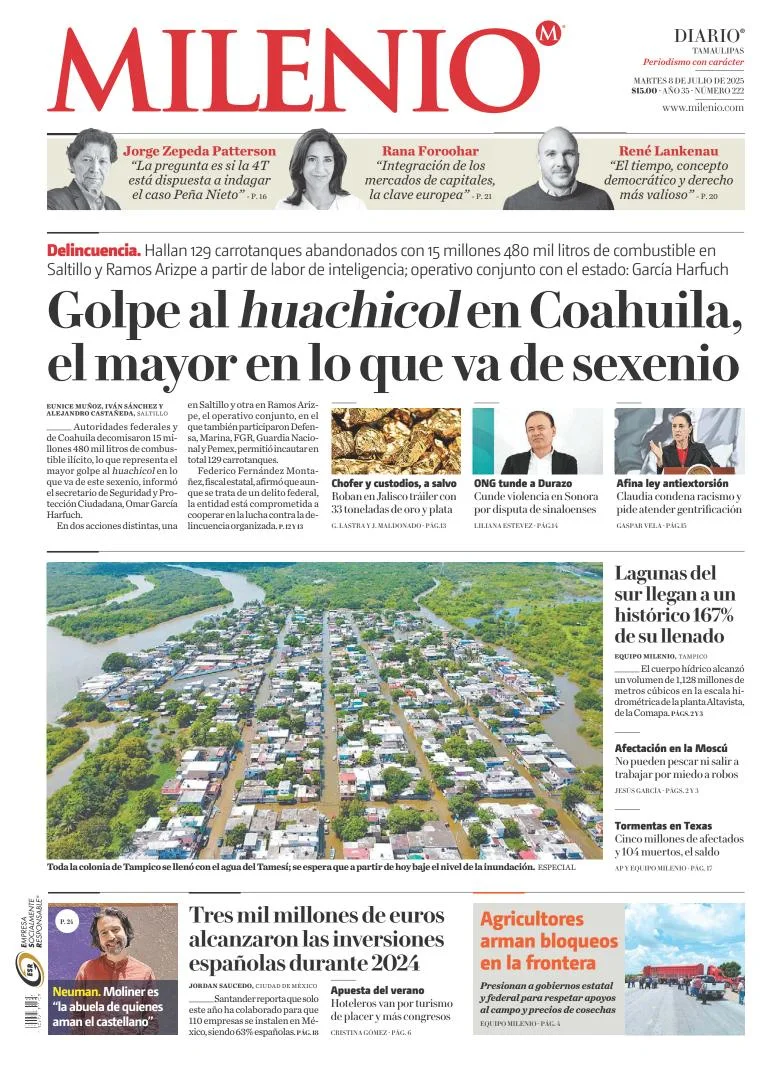 Portada de Milenio Tamaulipas del martes, 8 de julio de 2025