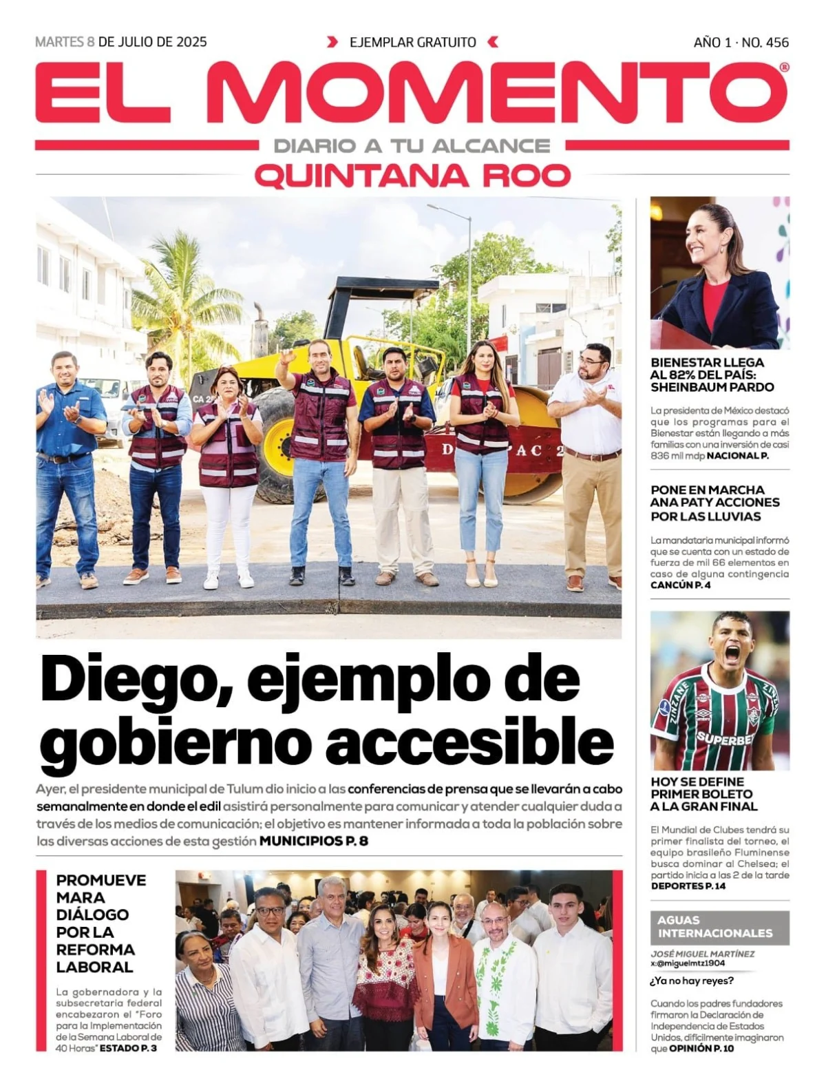 Portada de El Momento Quintana Roo del martes, 8 de julio de 2025