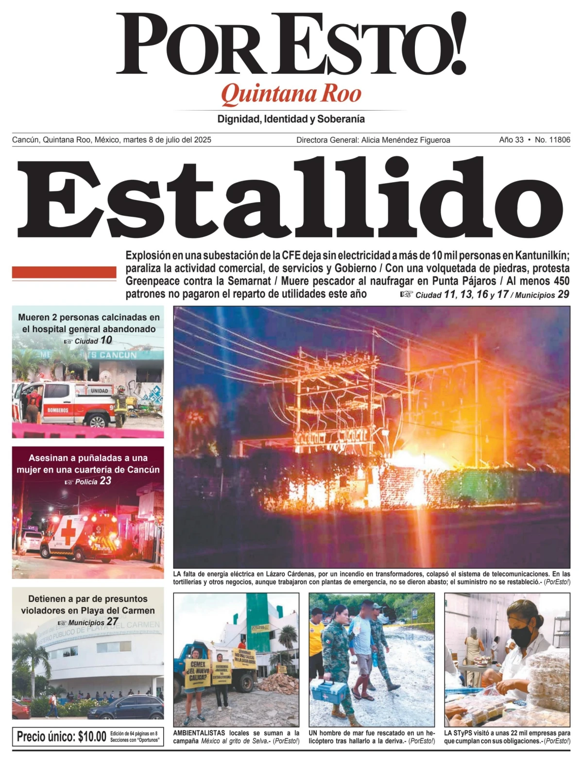 Portada de Por Esto (quintana Roo Cancun) del martes, 8 de julio de 2025