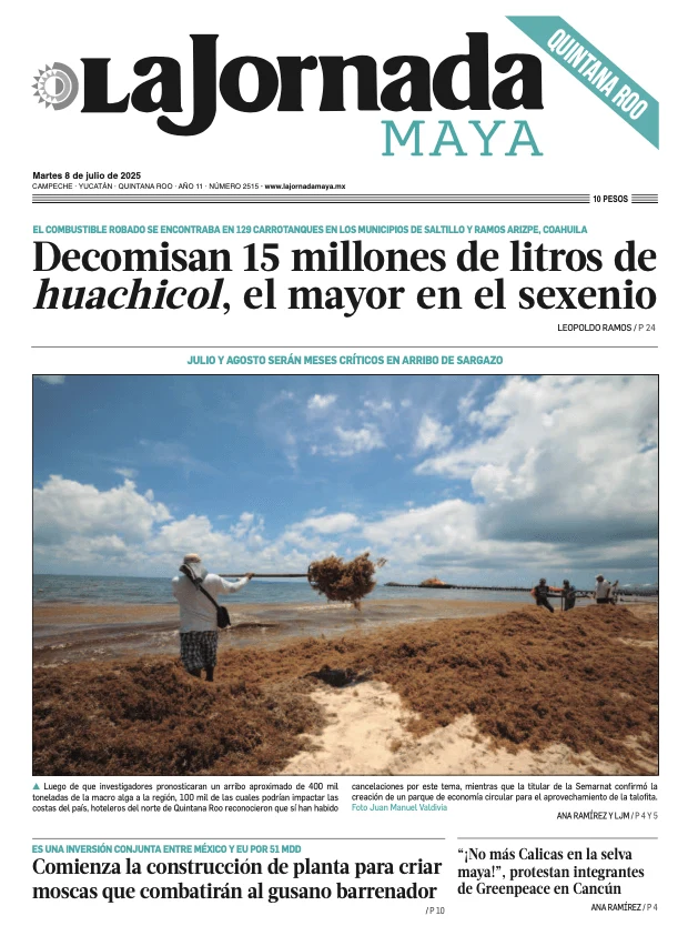 Portada de La Jornada Maya Quintana Roo del martes, 8 de julio de 2025