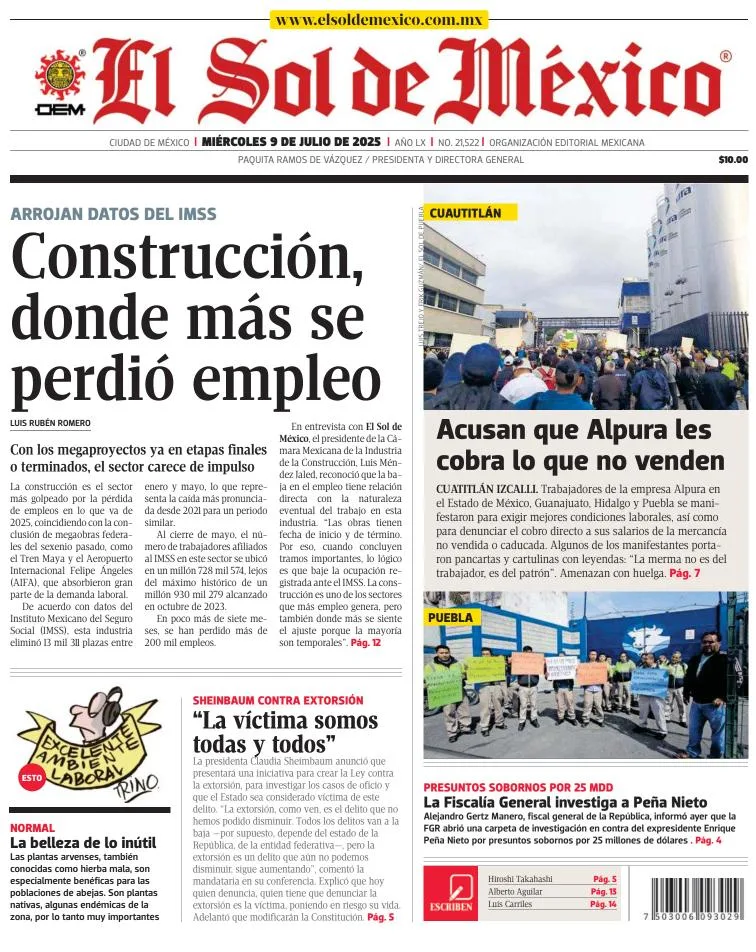 Portada de El Sol de Mexico