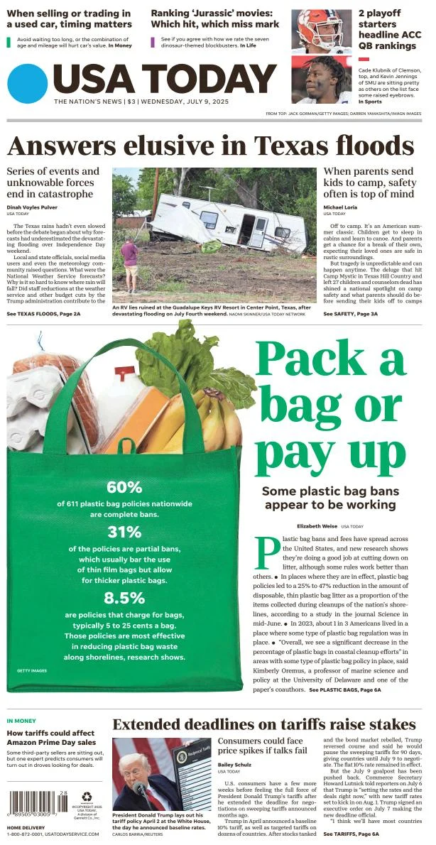 Portada de Usa Today del miércoles, 9 de julio de 2025