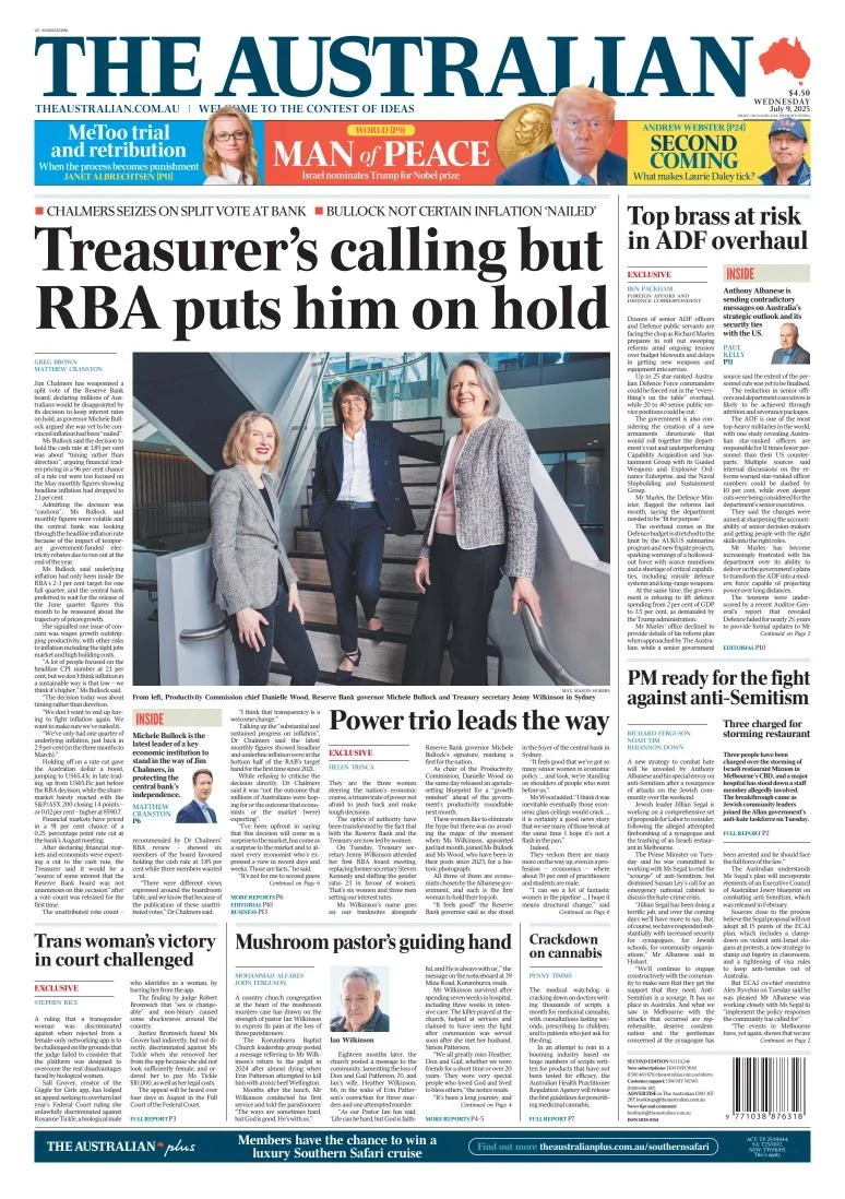 Portada de The Australian del miércoles, 9 de julio de 2025