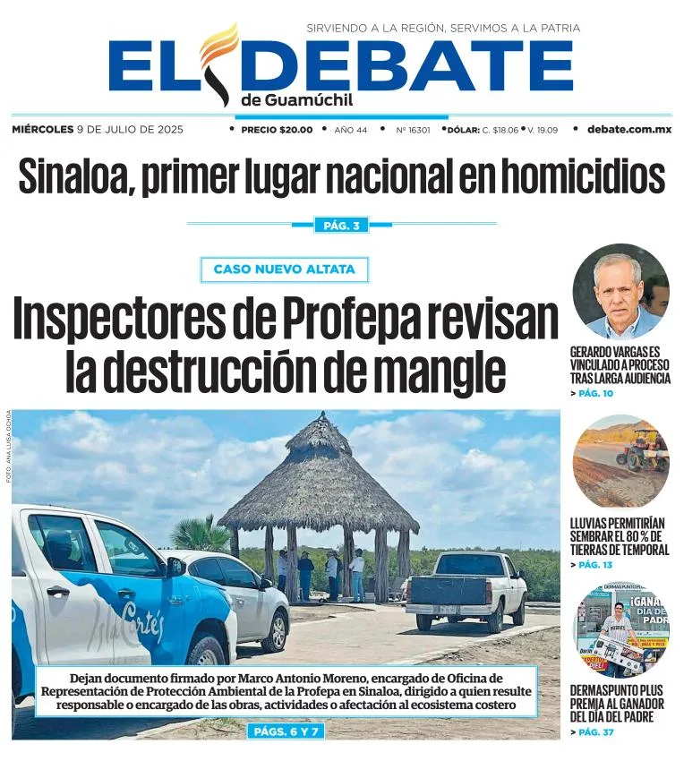 Portada de El Debate de Guamuchil del 2025-07-09