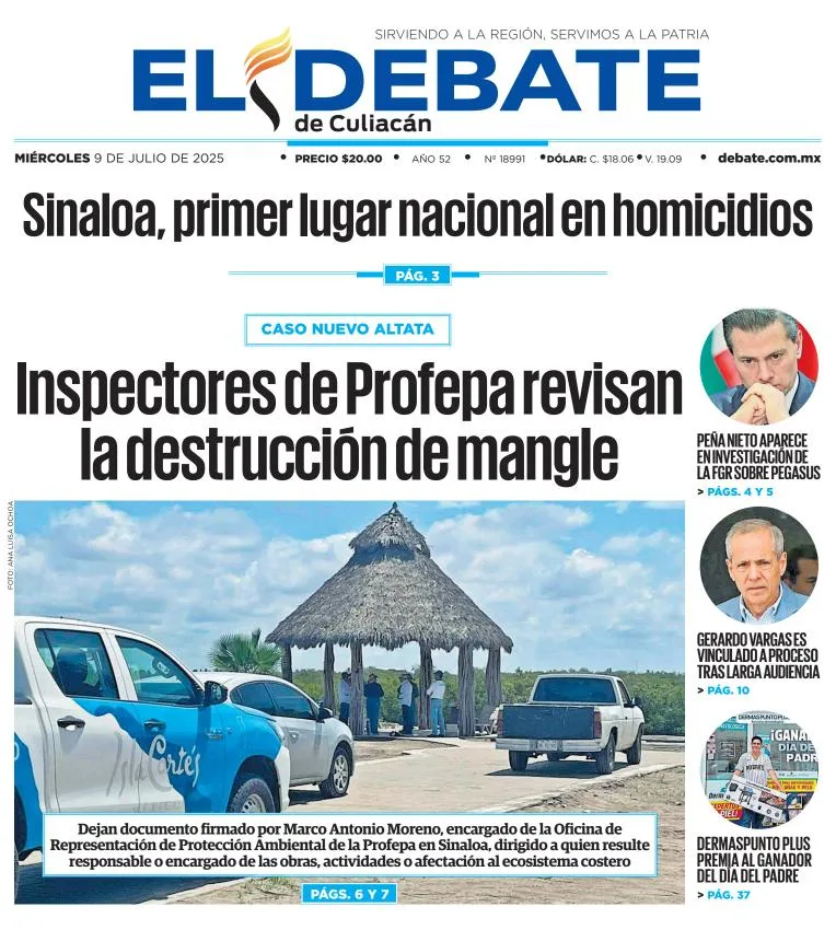 Portada de El Debate de Culiacan del miércoles, 9 de julio de 2025