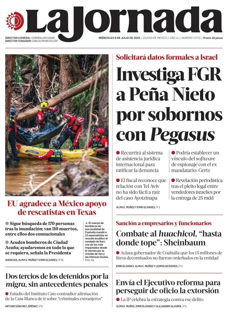 Portada de La Jornada del miércoles, 9 de julio de 2025