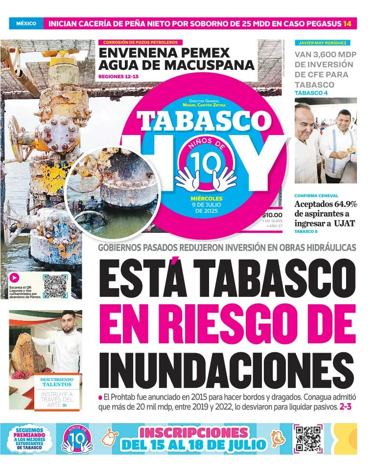 Portada de Tabasco Hoy del 2025-07-09