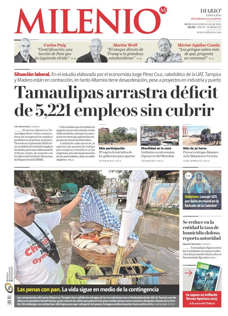 Portada de Milenio Tamaulipas del miércoles, 9 de julio de 2025