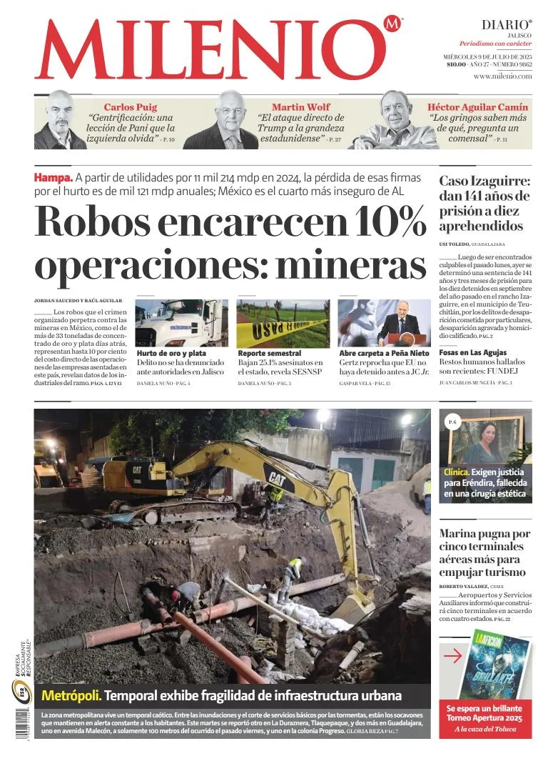 Portada de Milenio Jalisco del miércoles, 9 de julio de 2025