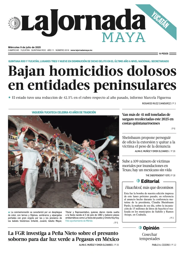 Portada de La Jornada Maya Yucatán del miércoles, 9 de julio de 2025