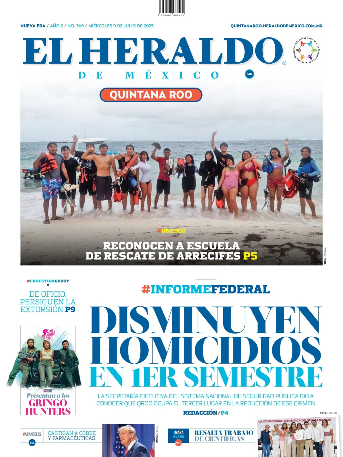 Portada de El Heraldo de Mexico - Quintana Roo del miércoles, 9 de julio de 2025