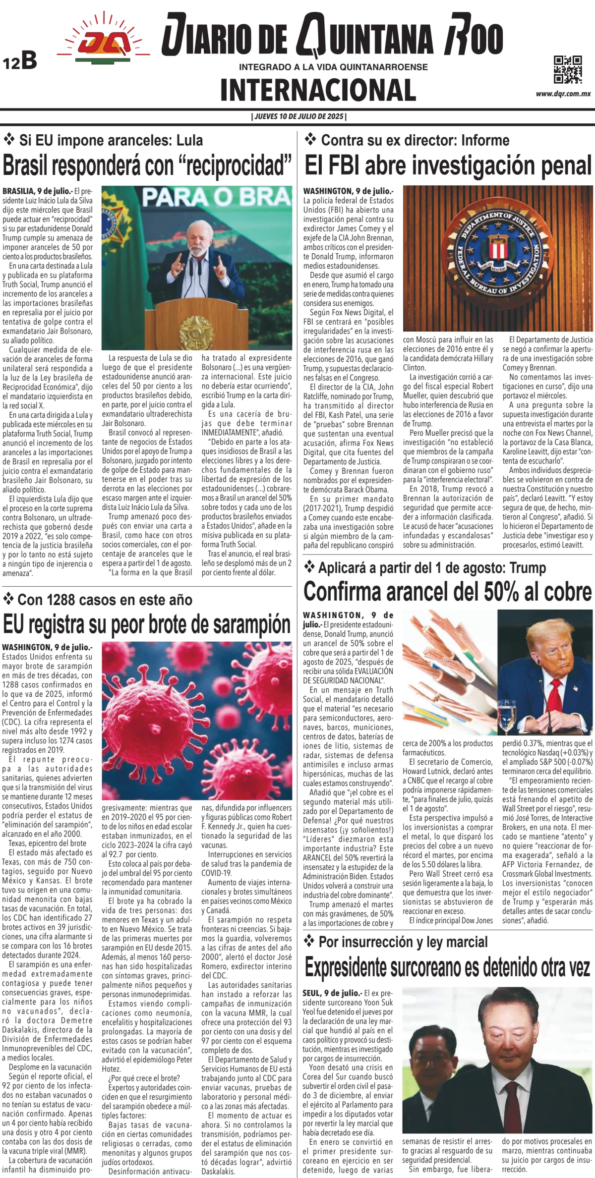 Portada de Diario de Quintana Roo (contra Portada)