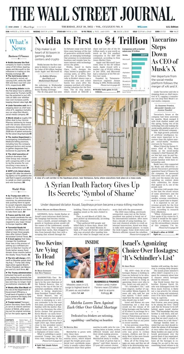 Portada de The Wall Street Journal del jueves, 10 de julio de 2025