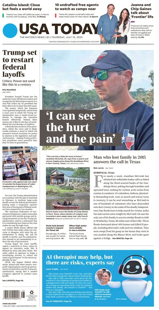 Portada de Usa Today del jueves, 10 de julio de 2025