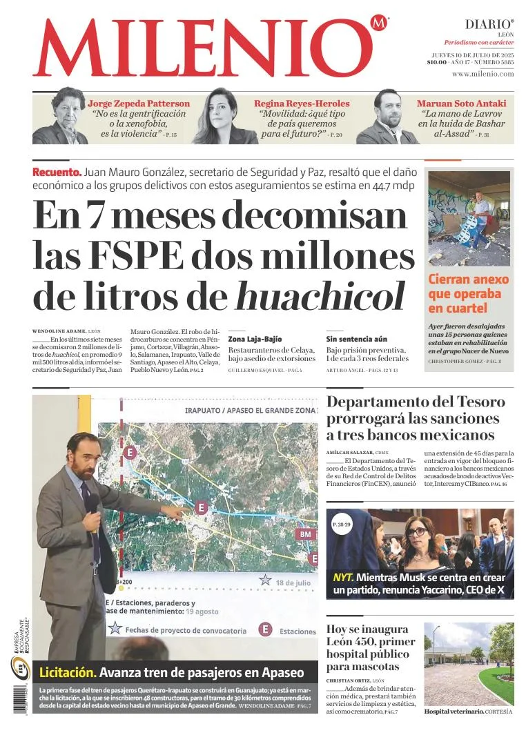Portada de Milenio Leon del jueves, 10 de julio de 2025