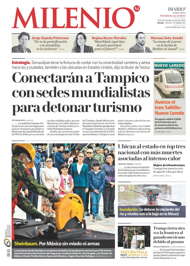 Portada de Milenio Tamaulipas del jueves, 10 de julio de 2025
