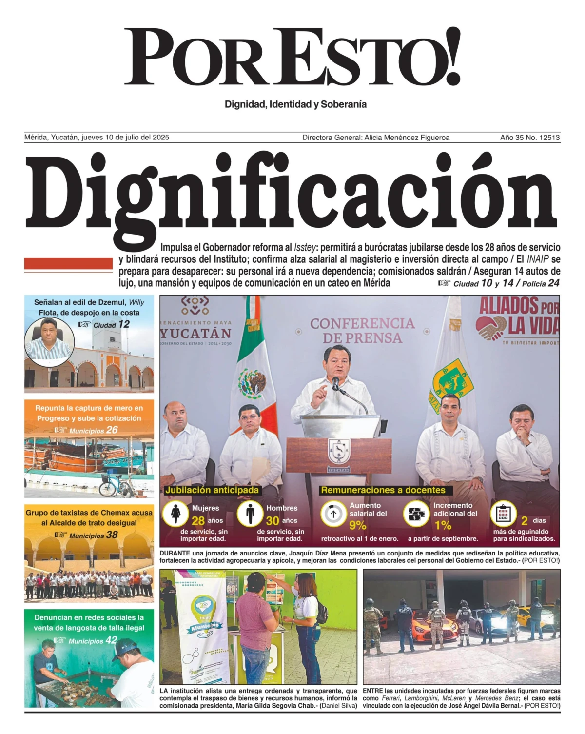 Portada de Por Esto (merida, Yucatan) del jueves, 10 de julio de 2025