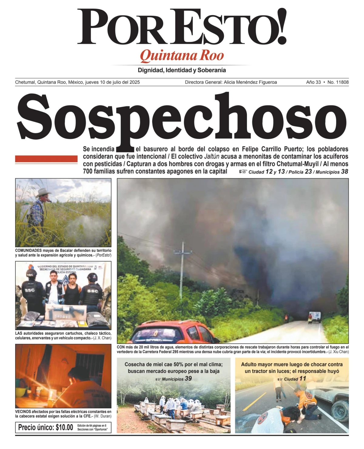 Portada de Por Esto (quintana Roo Chetumal) del jueves, 10 de julio de 2025