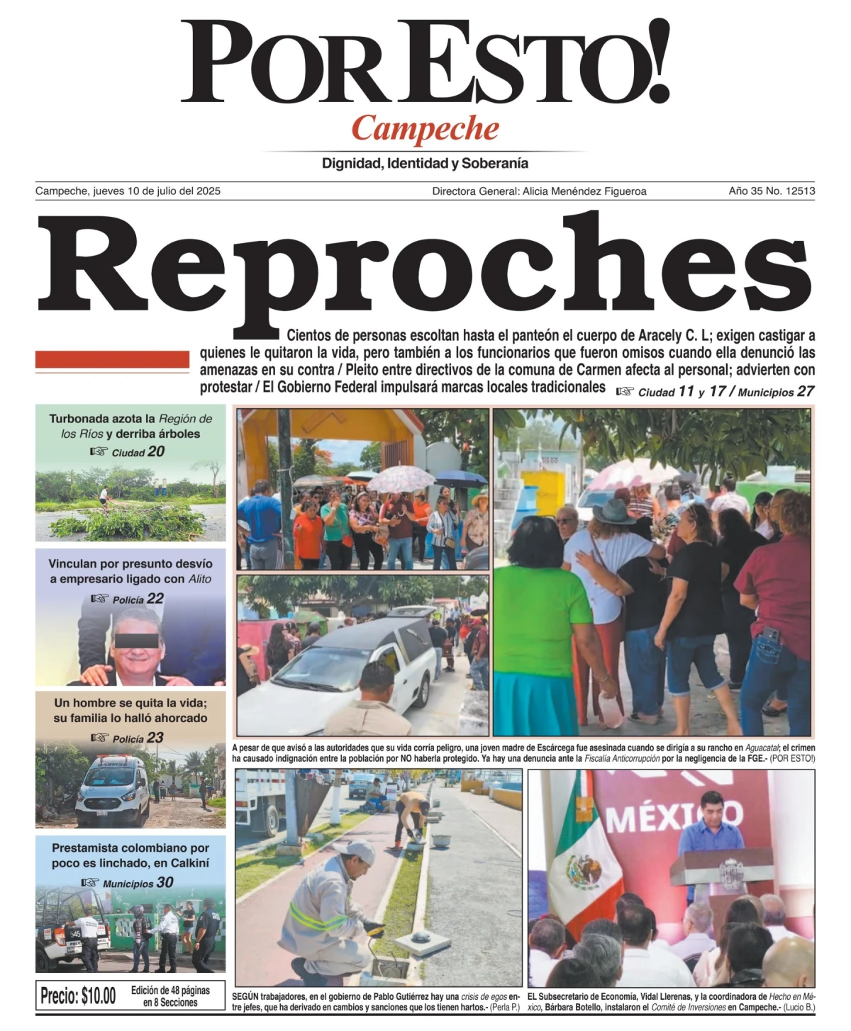 Portada de Por Esto (campeche) del jueves, 10 de julio de 2025