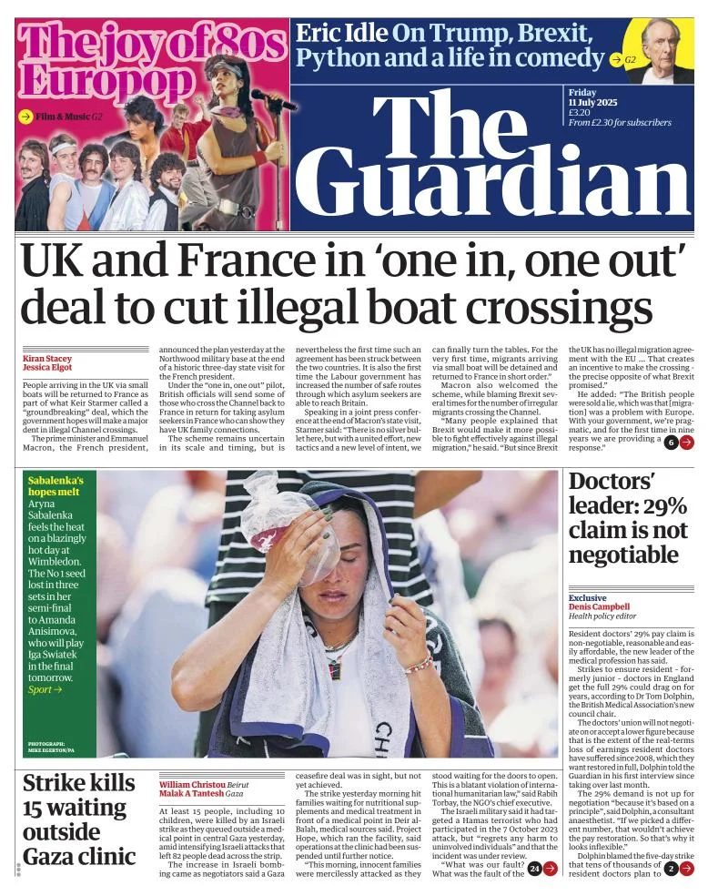 Portada de The Guardian (reino Unido) del viernes, 11 de julio de 2025