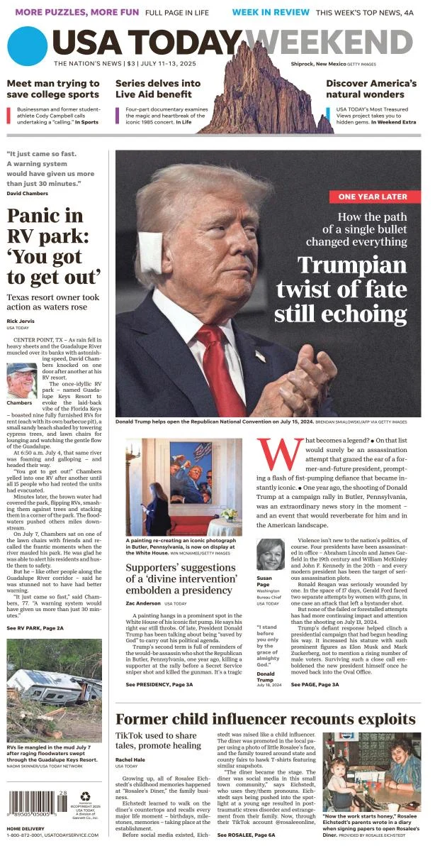 Portada de Usa Today del viernes, 11 de julio de 2025