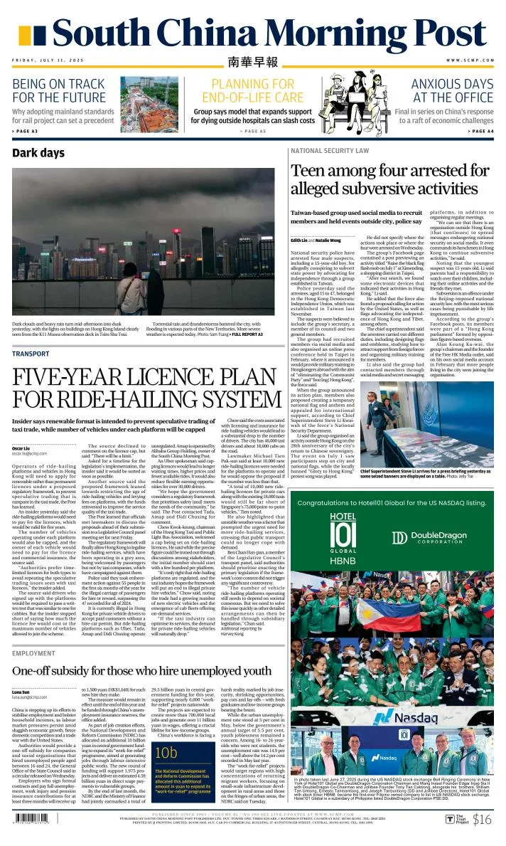 Portada de South China Morning Post del viernes, 11 de julio de 2025