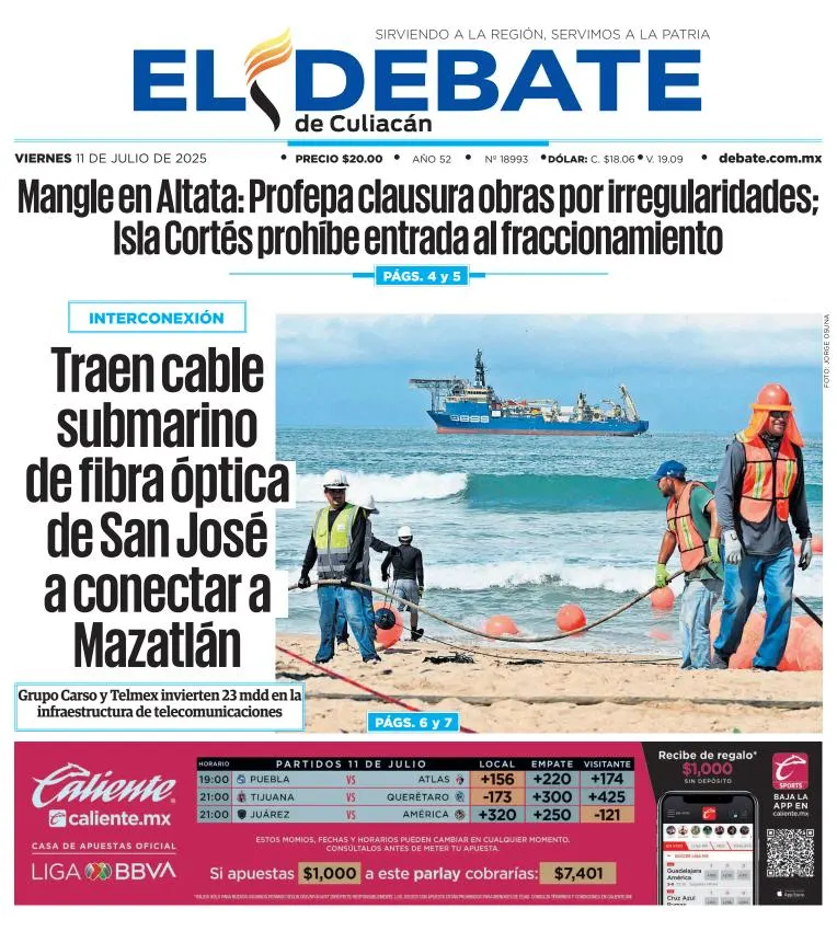 Portada de El Debate de Culiacan del viernes, 11 de julio de 2025