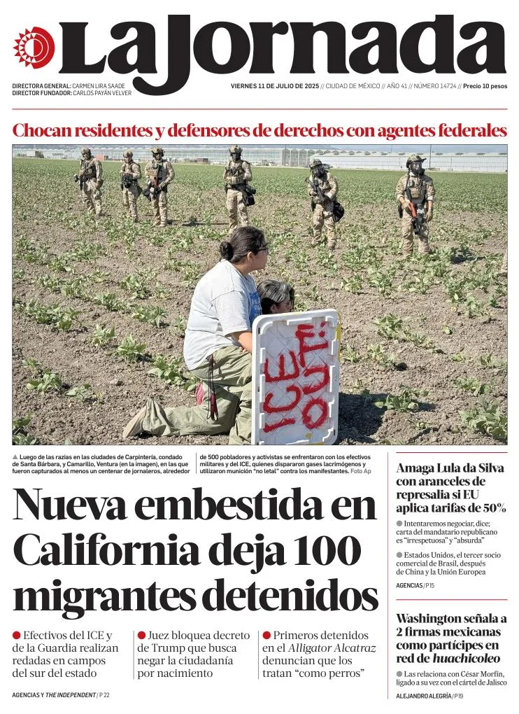 Portada de La Jornada del viernes, 11 de julio de 2025