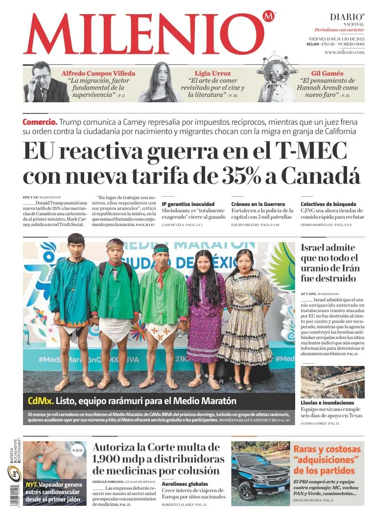 Portada de Milenio del viernes, 11 de julio de 2025