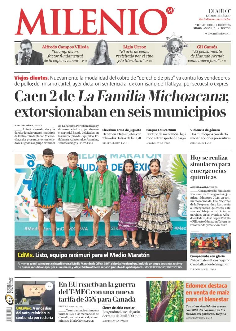Portada de Milenio Edo de Mexico del viernes, 11 de julio de 2025
