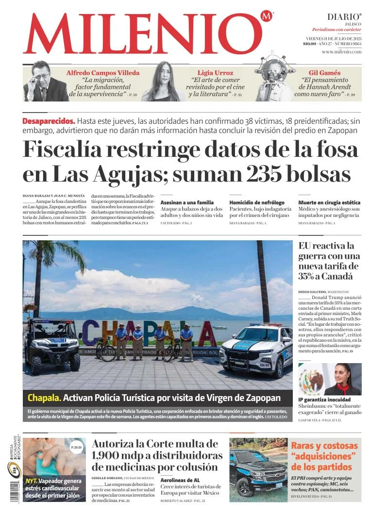 Portada de Milenio Jalisco del viernes, 11 de julio de 2025