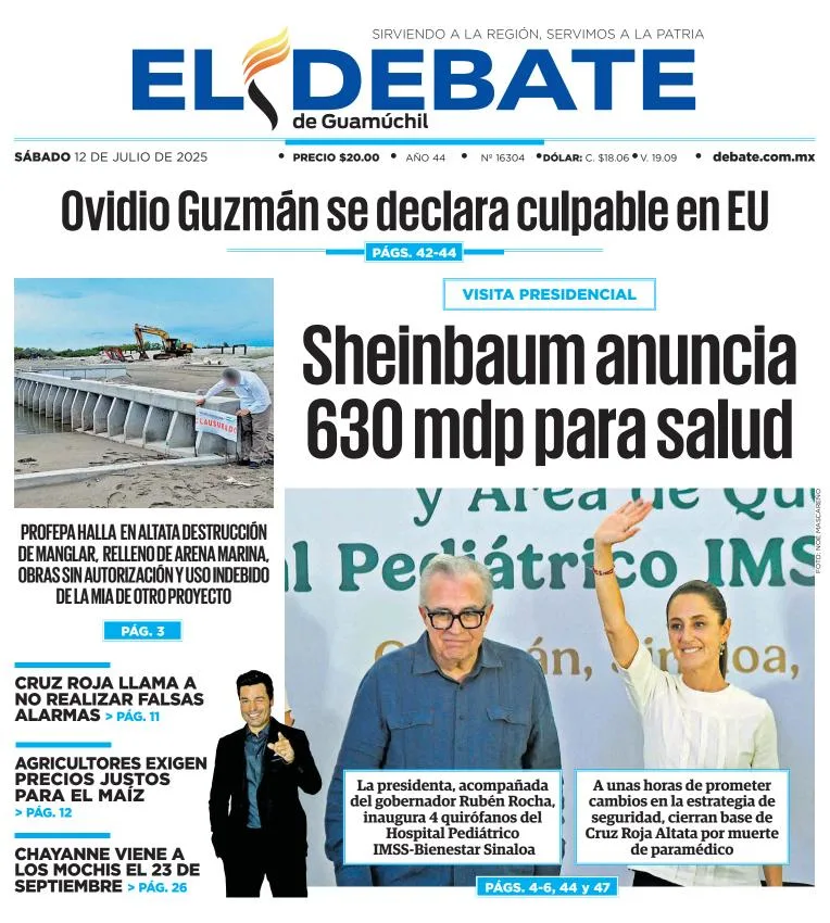 Portada de El Debate de Guamuchil del 2025-07-12
