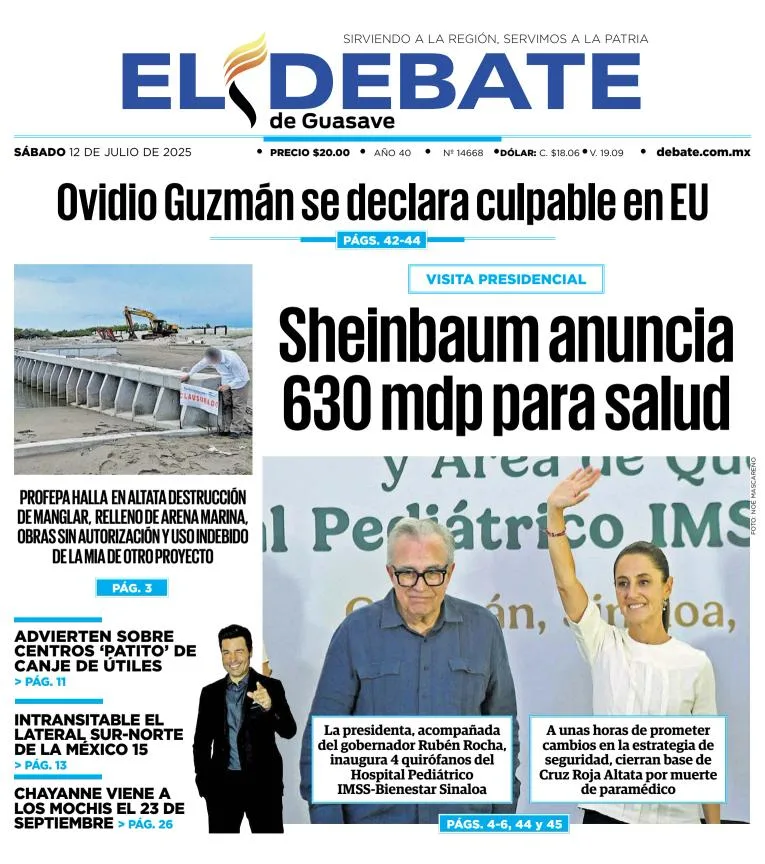 Portada de El Debate de Guasave del sábado, 12 de julio de 2025