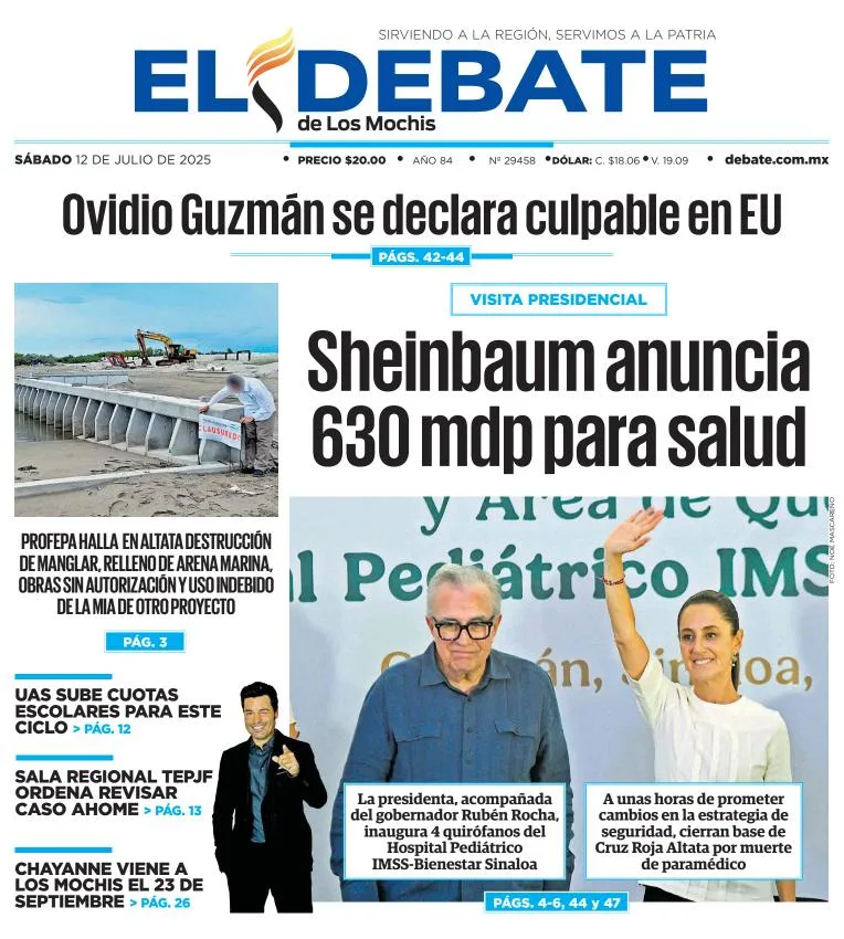 Portada de El Debate de los Mochis del 2025-07-12