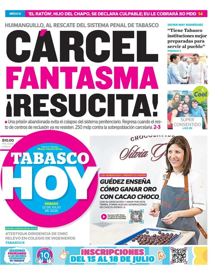 Portada de Tabasco Hoy del sábado, 12 de julio de 2025