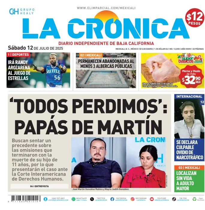 Portada de La Cronica del sábado, 12 de julio de 2025