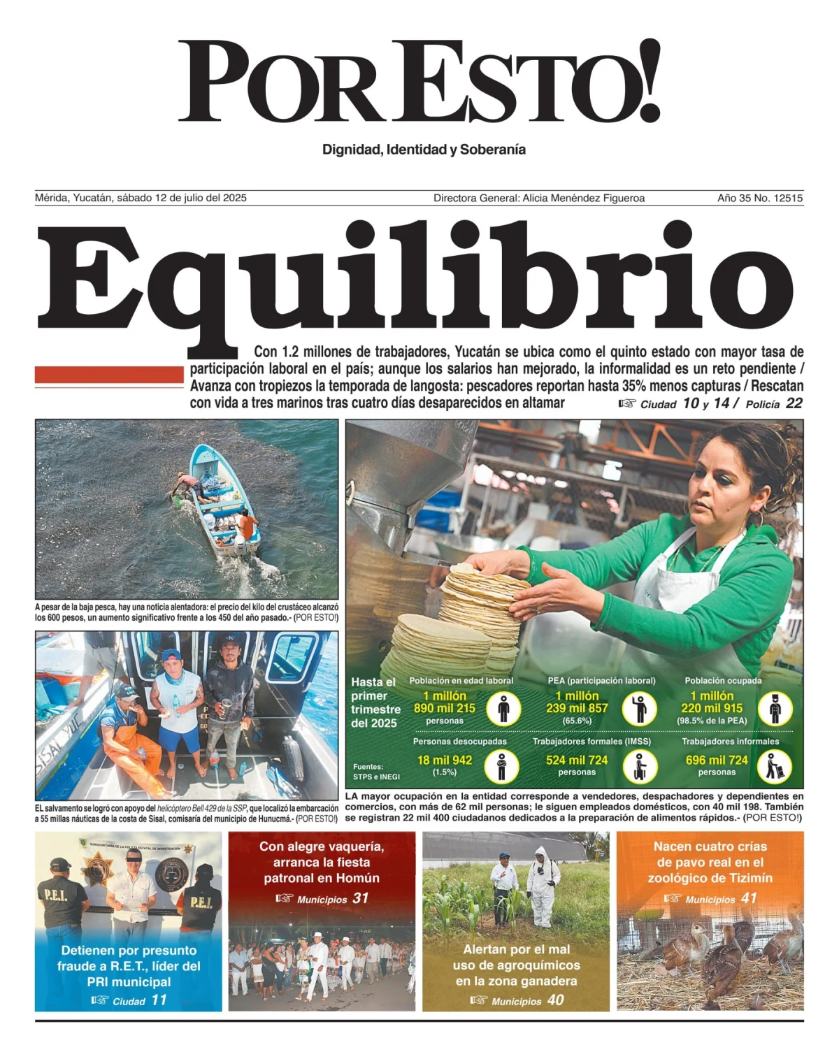Portada de Por Esto (merida, Yucatan) del sábado, 12 de julio de 2025