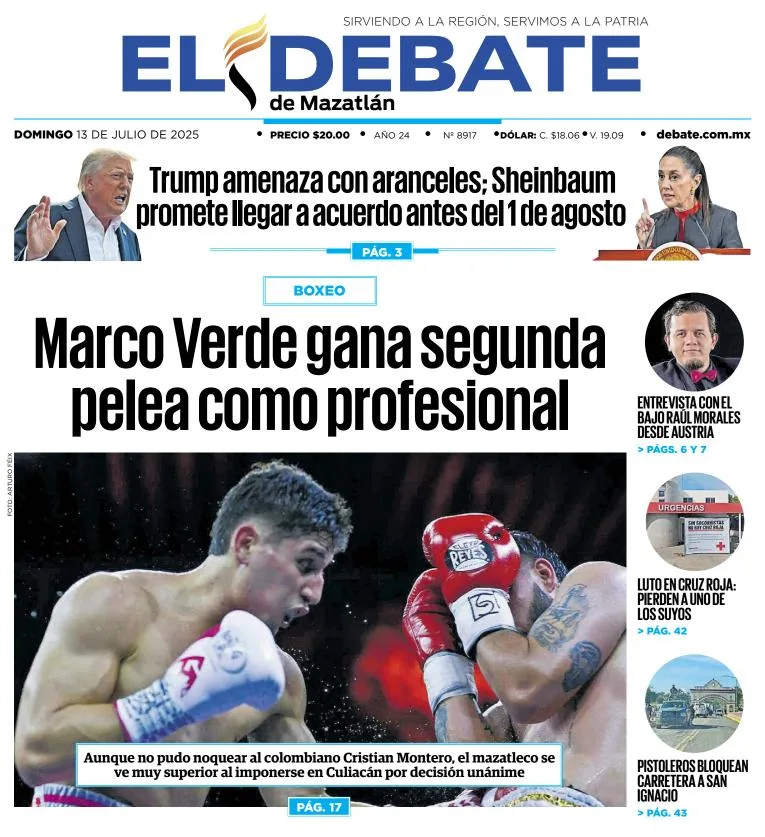 Portada de El Debate de Mazatlan