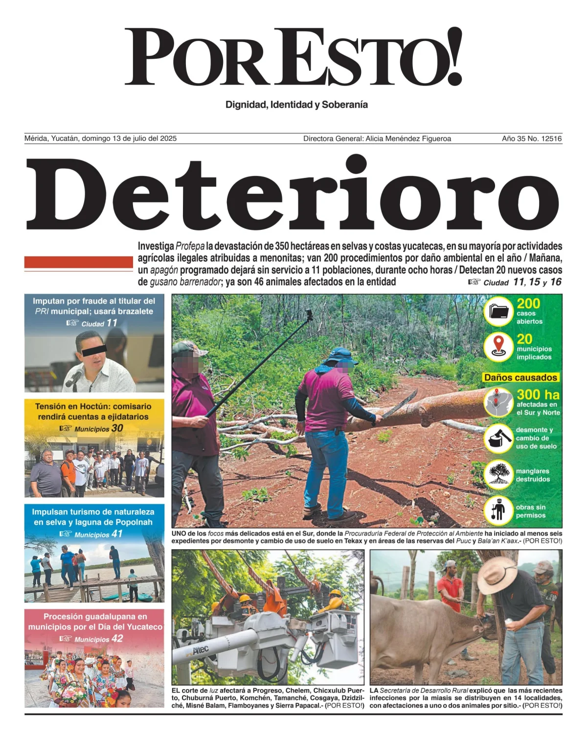 Portada de Por Esto (merida, Yucatan) del domingo, 13 de julio de 2025