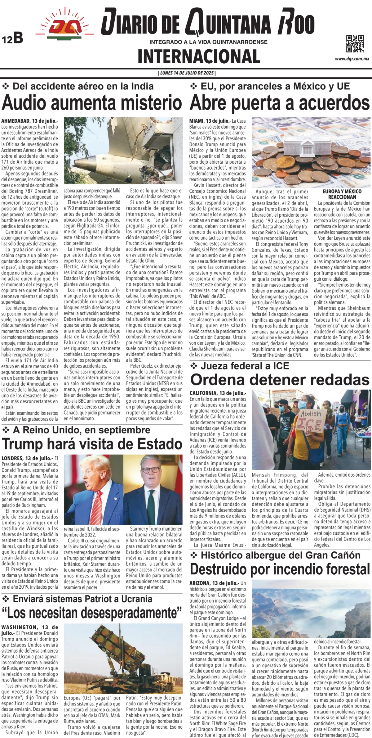 Portada de Diario de Quintana Roo (contra Portada)