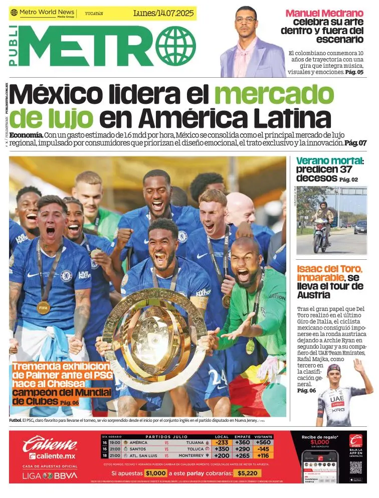 Portada de Publimetro Merida del lunes, 14 de julio de 2025
