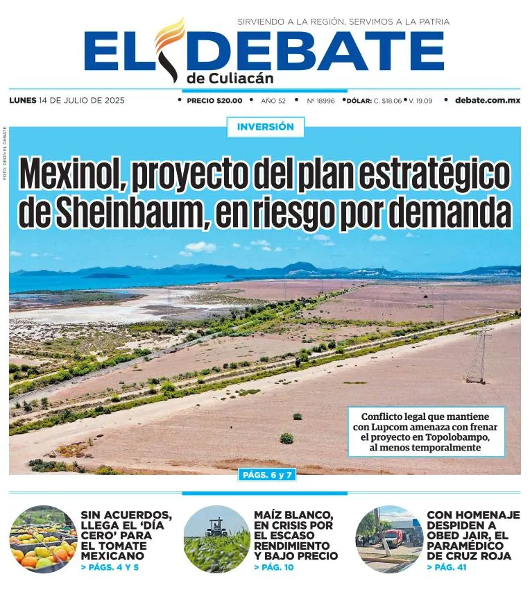 Portada de El Debate de Culiacan del lunes, 14 de julio de 2025