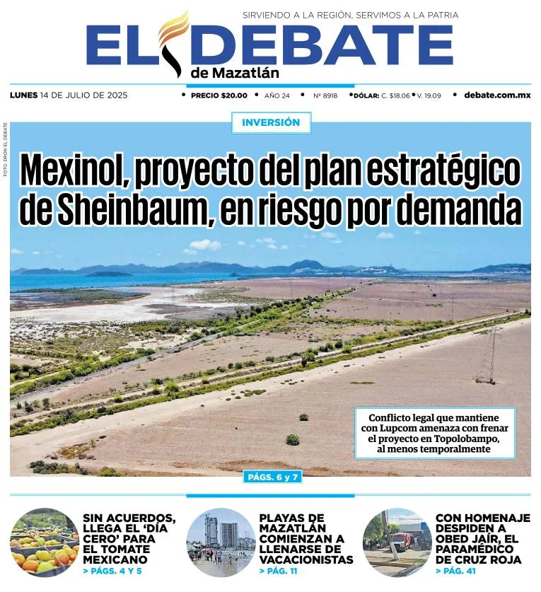 Portada de El Debate de Mazatlan del lunes, 14 de julio de 2025