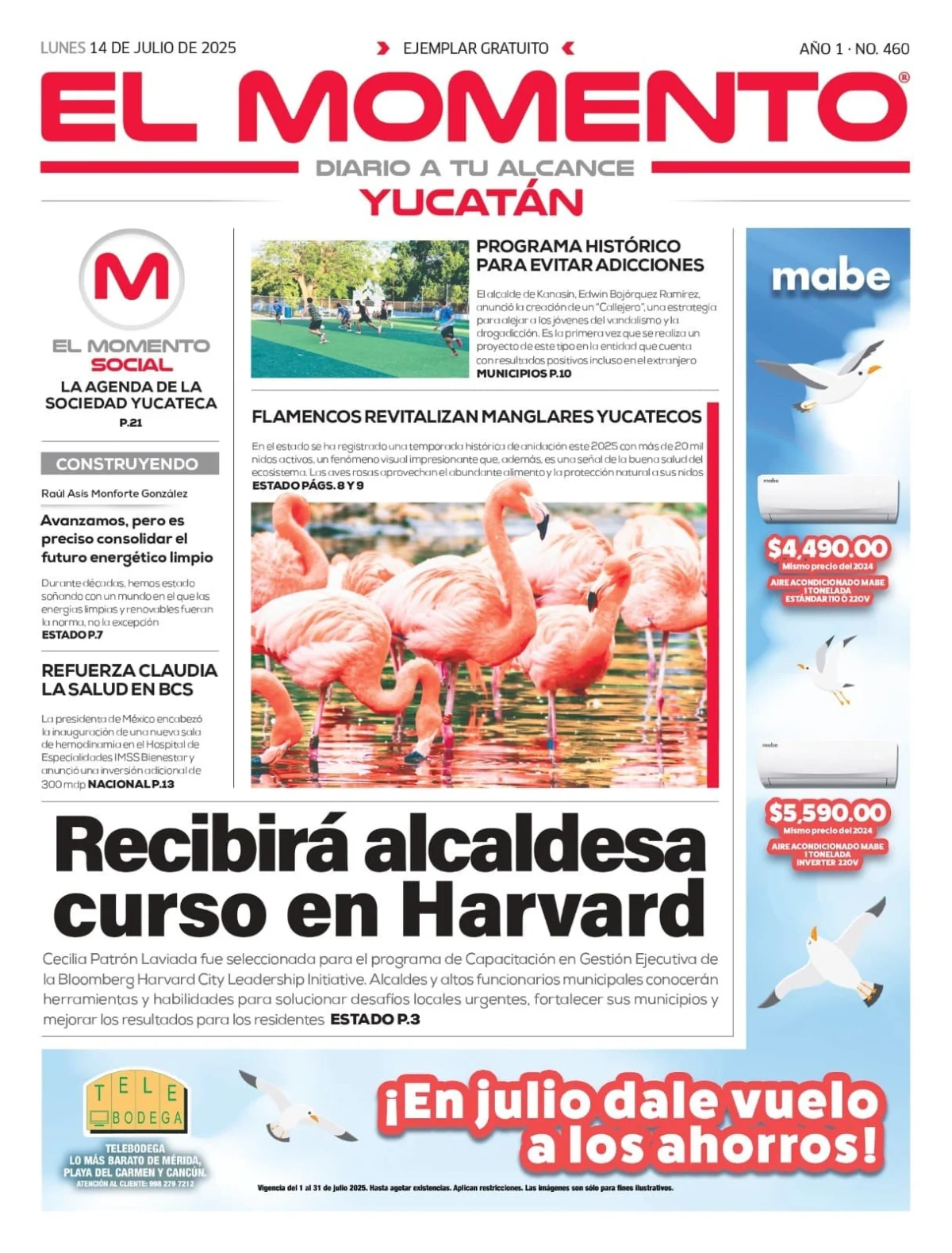 Portada de El Momento Yucatan del lunes, 14 de julio de 2025