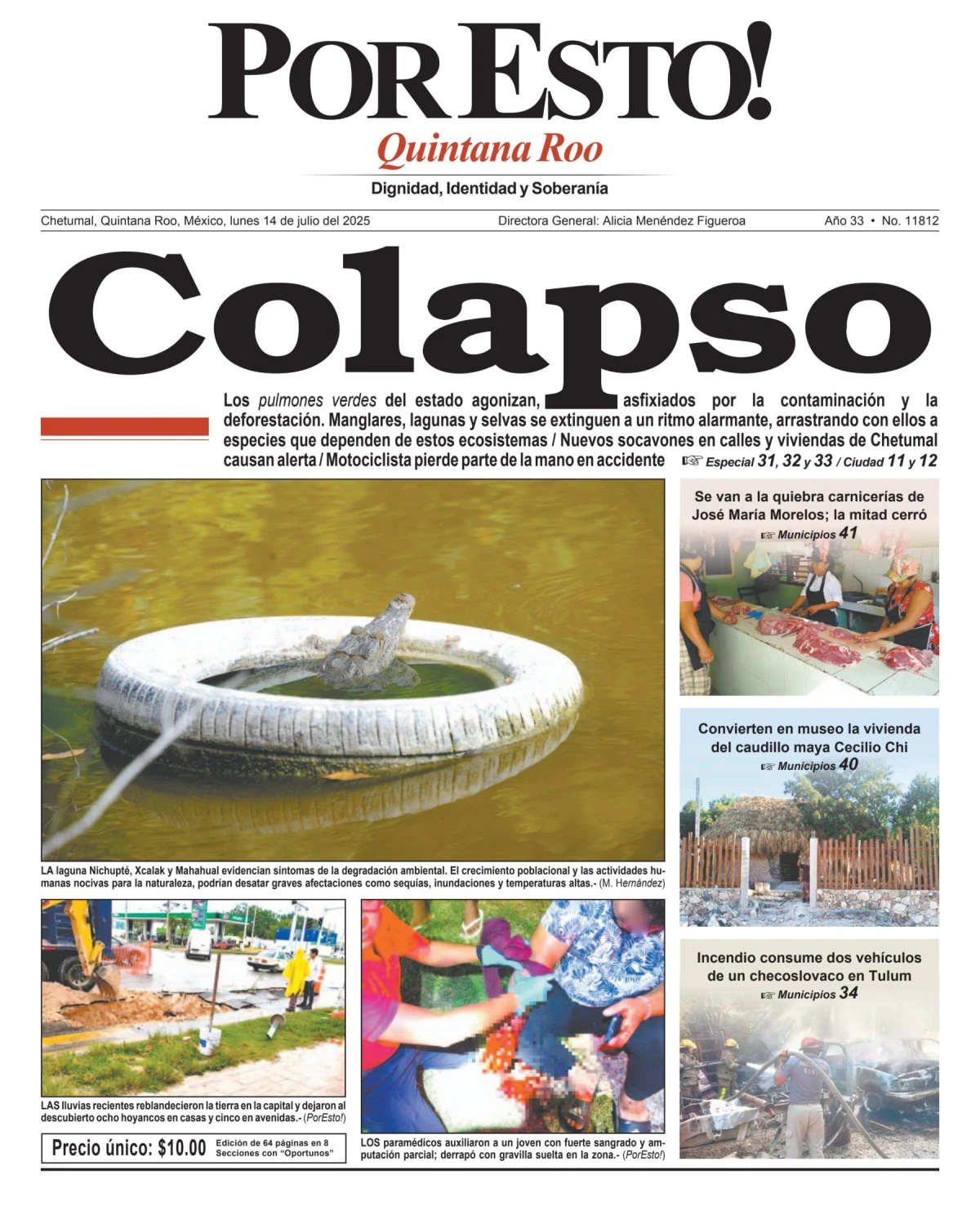 Portada de Por Esto (quintana Roo Chetumal) del lunes, 14 de julio de 2025