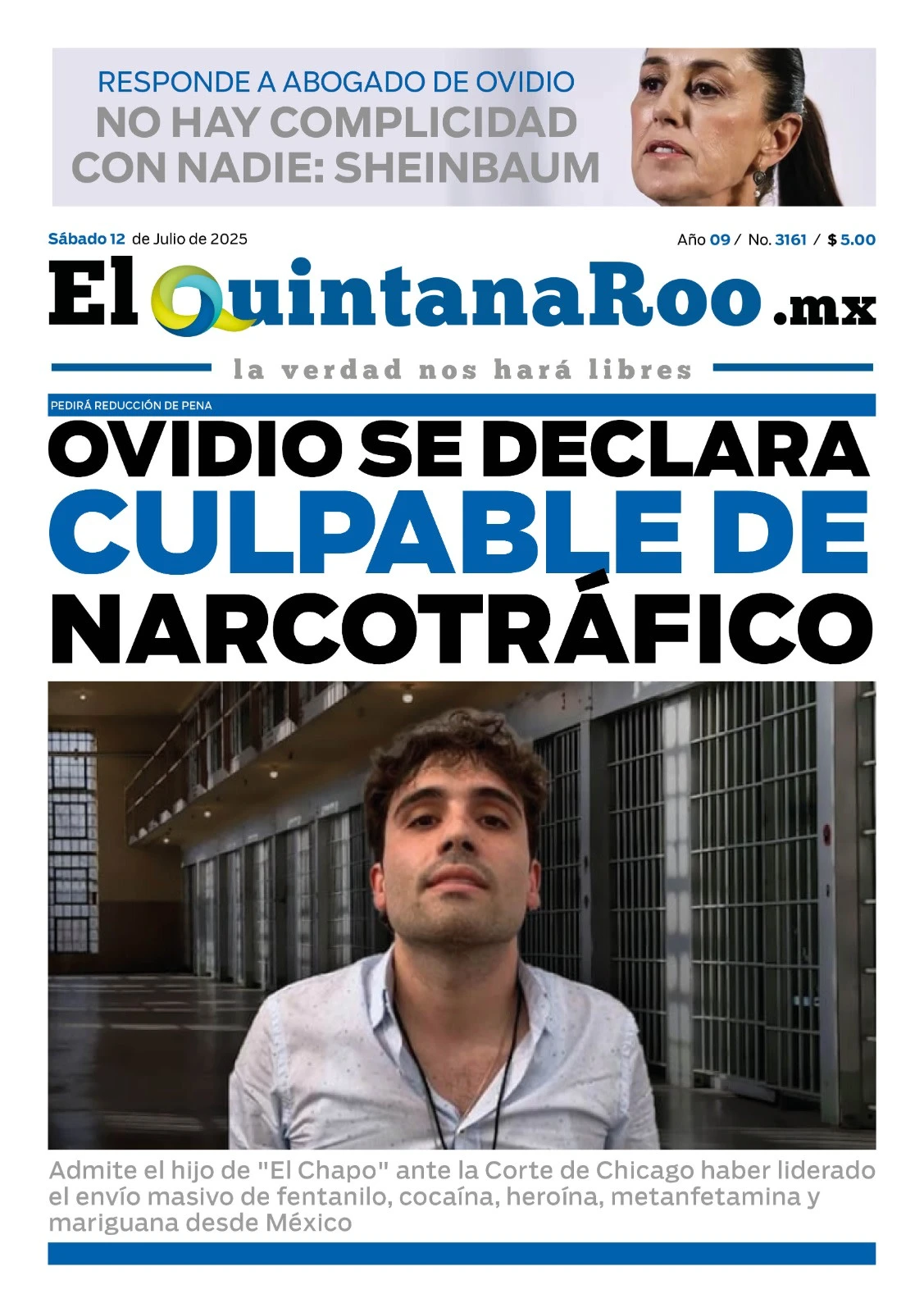 Portada de El Quintana Roo (portada) del sábado, 12 de julio de 2025