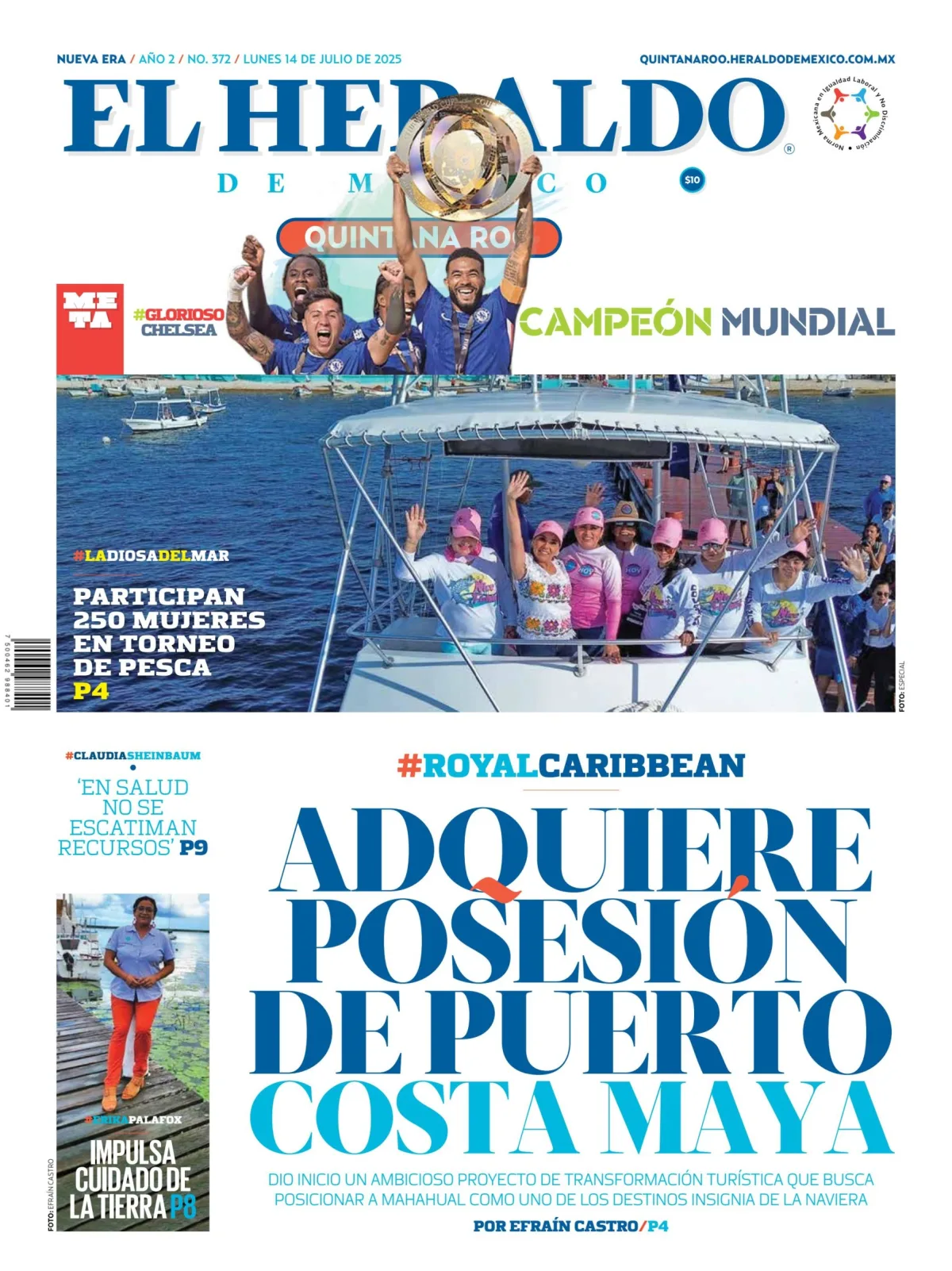 Portada de El Heraldo de Mexico - Quintana Roo del lunes, 14 de julio de 2025