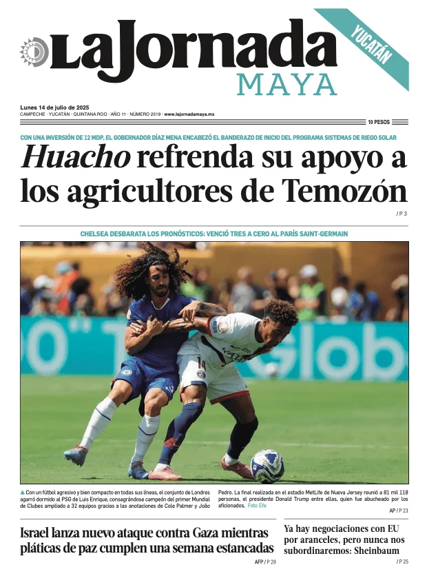 Portada de La Jornada Maya Yucatán del lunes, 14 de julio de 2025