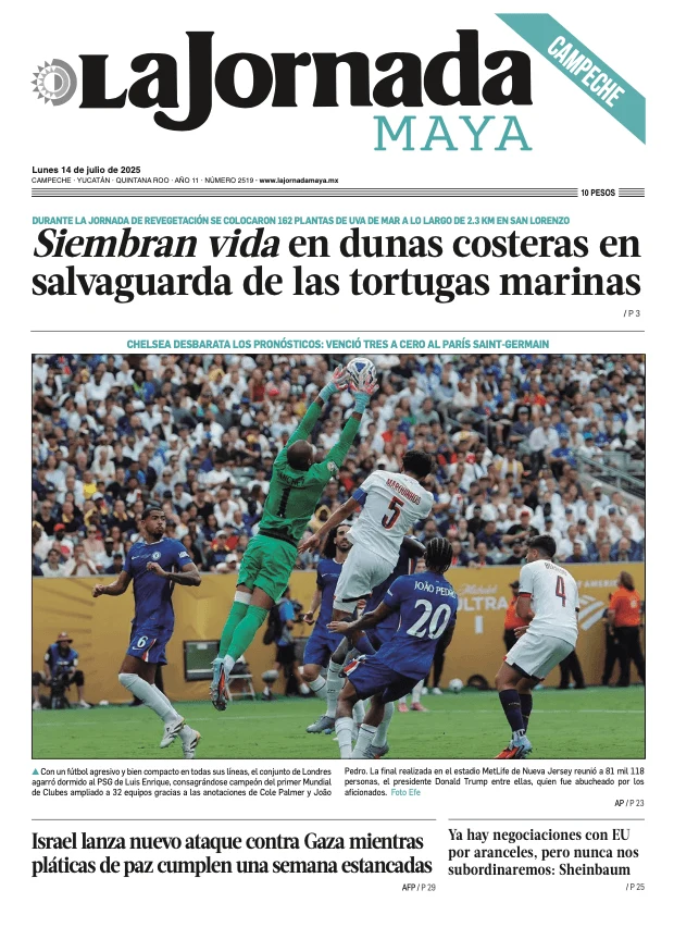 Portada de La Jornada Maya Campeche del lunes, 14 de julio de 2025